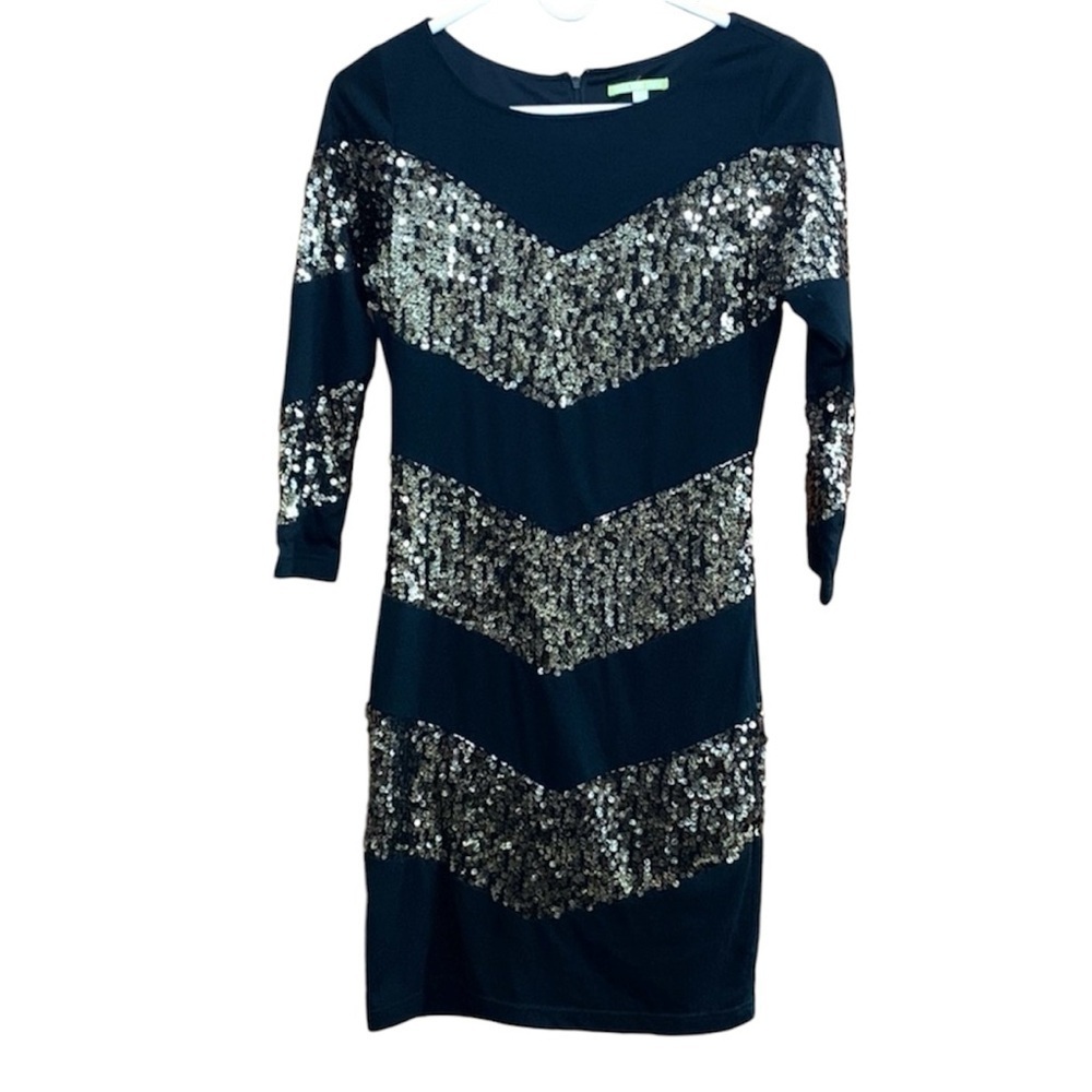 Gianni Bini Black With Gold Sequin Bodycon  Dress